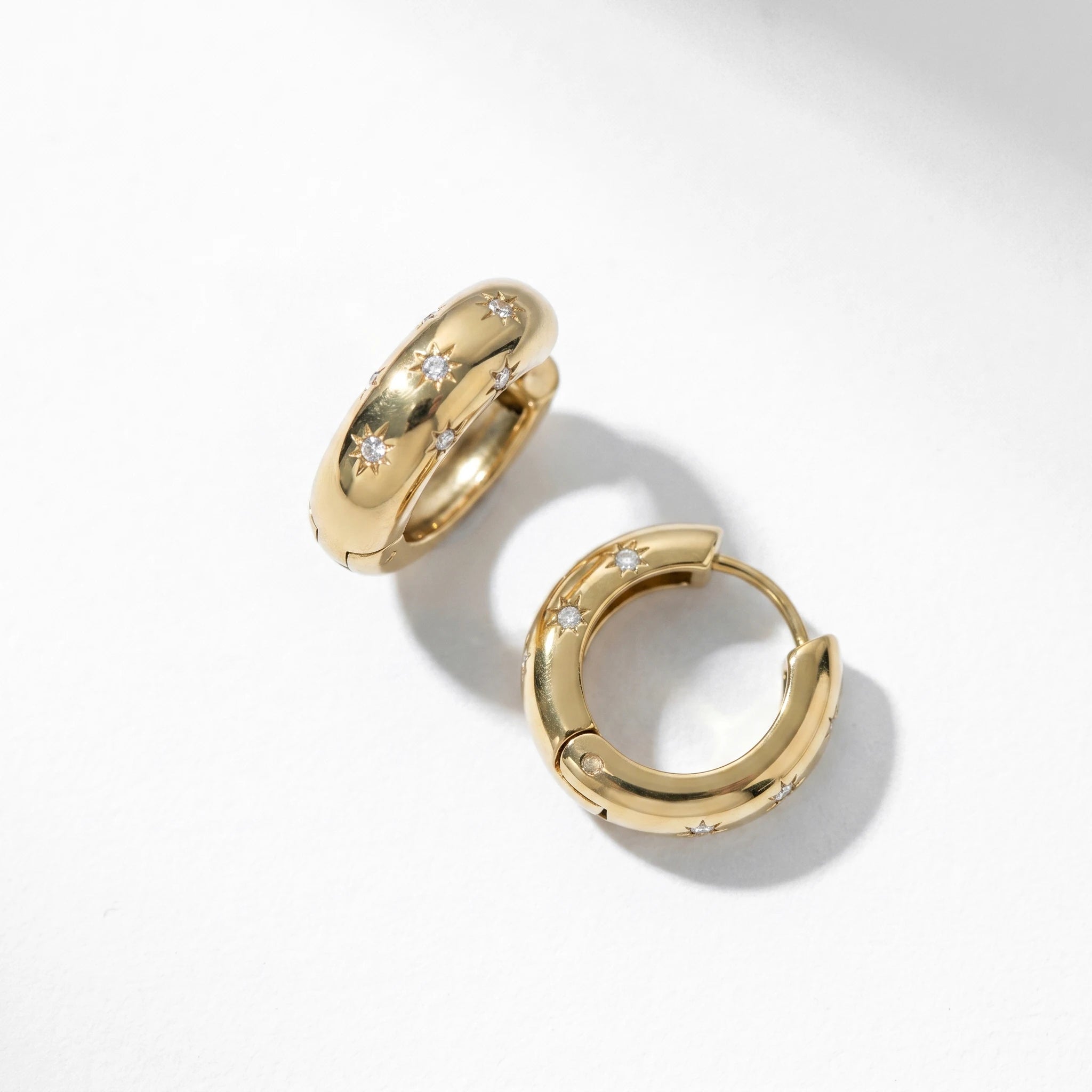 QIAOREN 12204 Gold Plated Stainless Steel Star CZ Inlaid Huggie Hoop Earrings