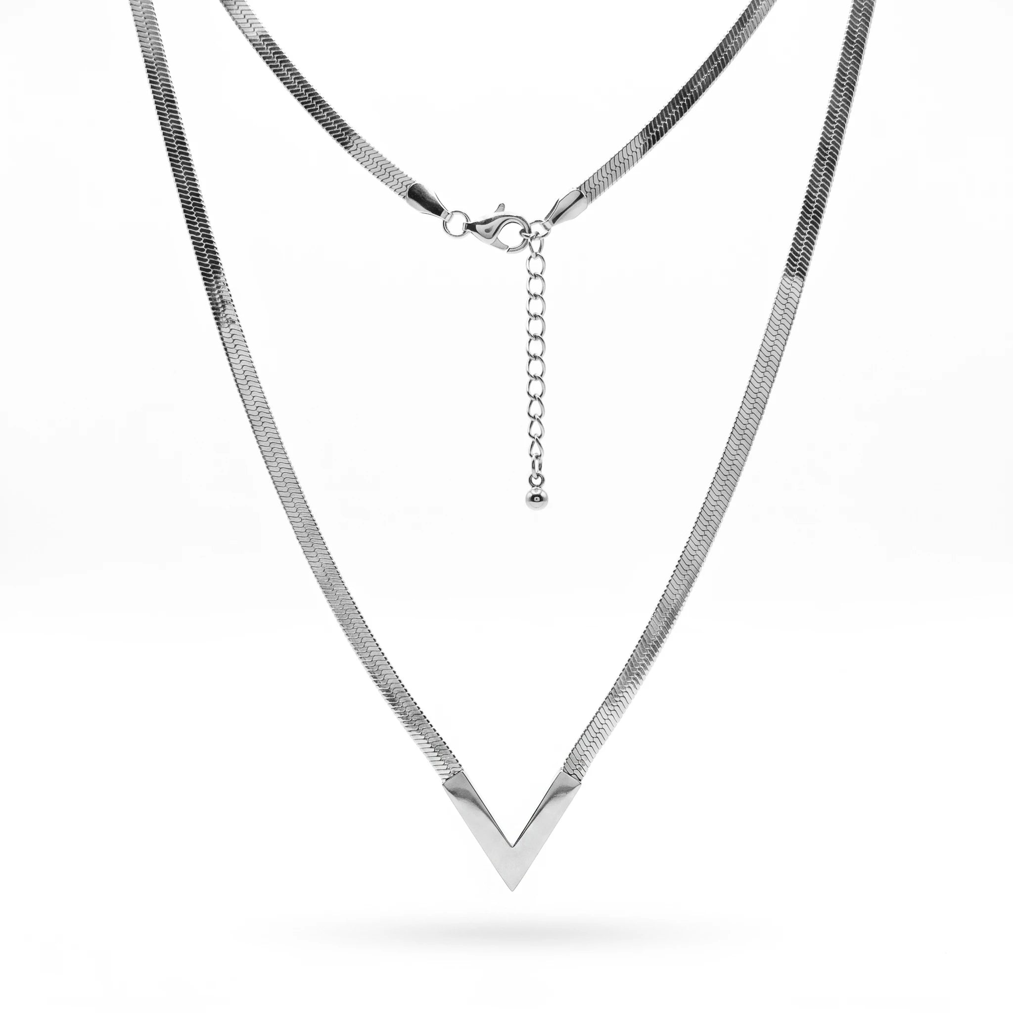 QIAOREN 10586 V Shape Snake Chain Necklace 18K Gold Plated Stainless Steel Waterproof Tarnish Free Jewelry for Women Party
