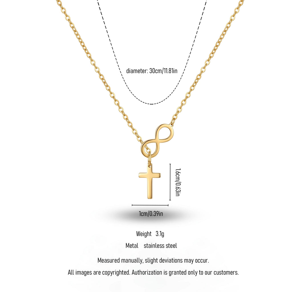 QIAOREN 11247 Tarnish Resistant Waterproof 18K Gold Plated Stainless Steel Infinity Cross Pendant Necklace for Women