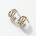 QIAOREN 12753 Stainless Steel Two Tone Beaded Hoop Earrings Silver Gold Mixed Ball Chunky Cuff Ear Jewelry for Women