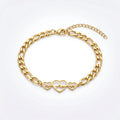QIAOREN 11736 Tarnish Free 18K Gold Stainless Steel Heartbeat Anklet Cuban Chain Adjustable Foot Chain