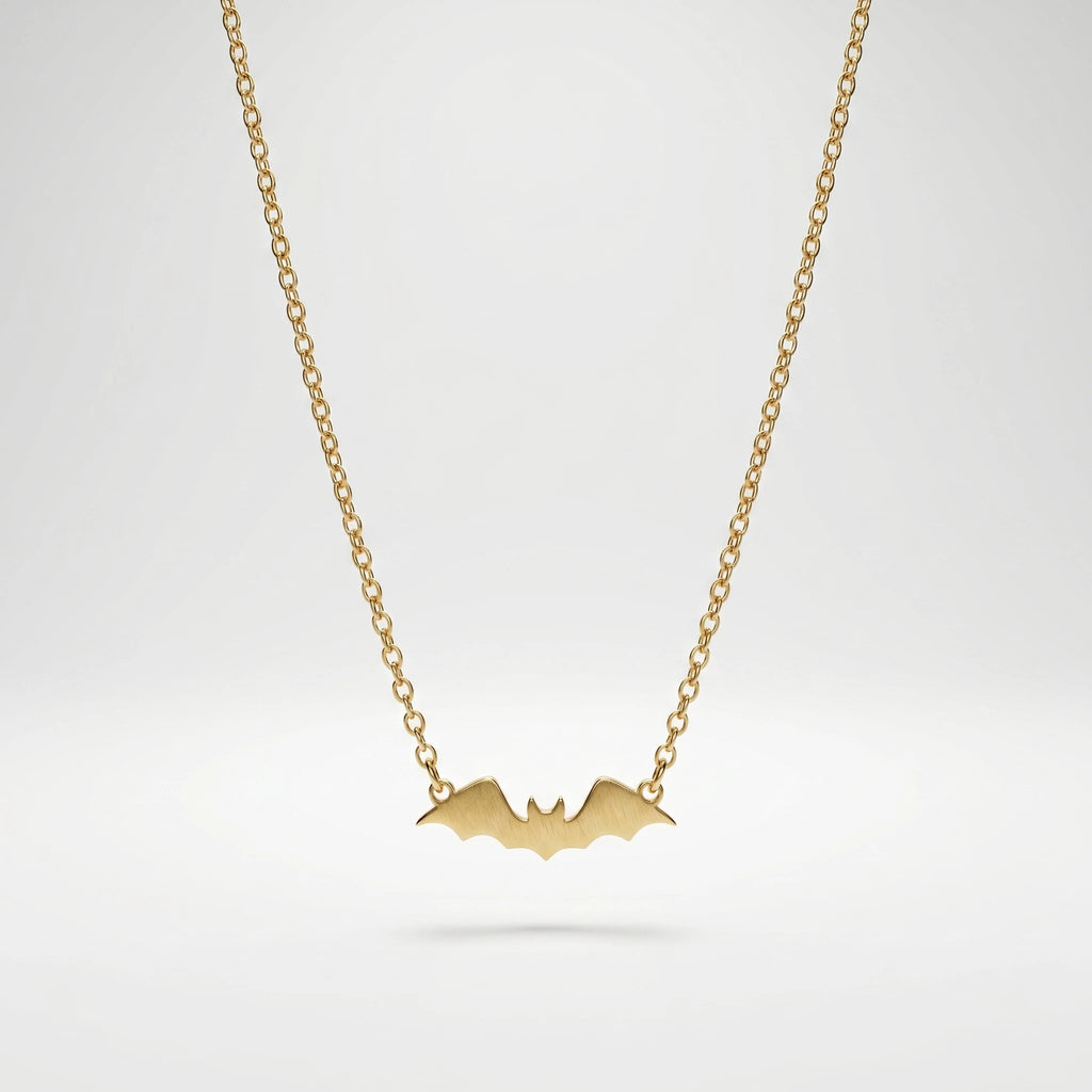 QIAOREN 10798 Edgy Minimalist Bat Chains Necklace Stainless Steel Gold Plated Non-Tarnish Layerable Unisex Daily Wear Jewelry