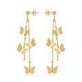 QIAOREN 10788 Dainty Long Tassel Butterfly Dangle Earrings 18K Gold Plated Stainless Steel Waterproof Non Tarnish Women Jewelry