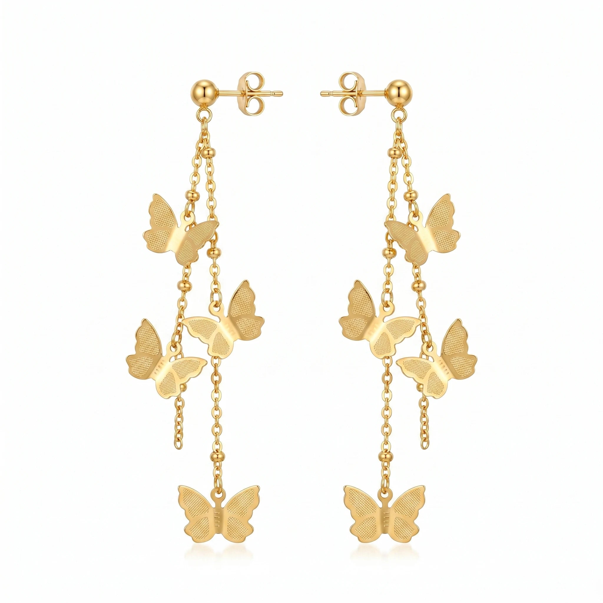 QIAOREN 10788 Dainty Long Tassel Butterfly Dangle Earrings 18K Gold Plated Stainless Steel Waterproof Non Tarnish Women Jewelry
