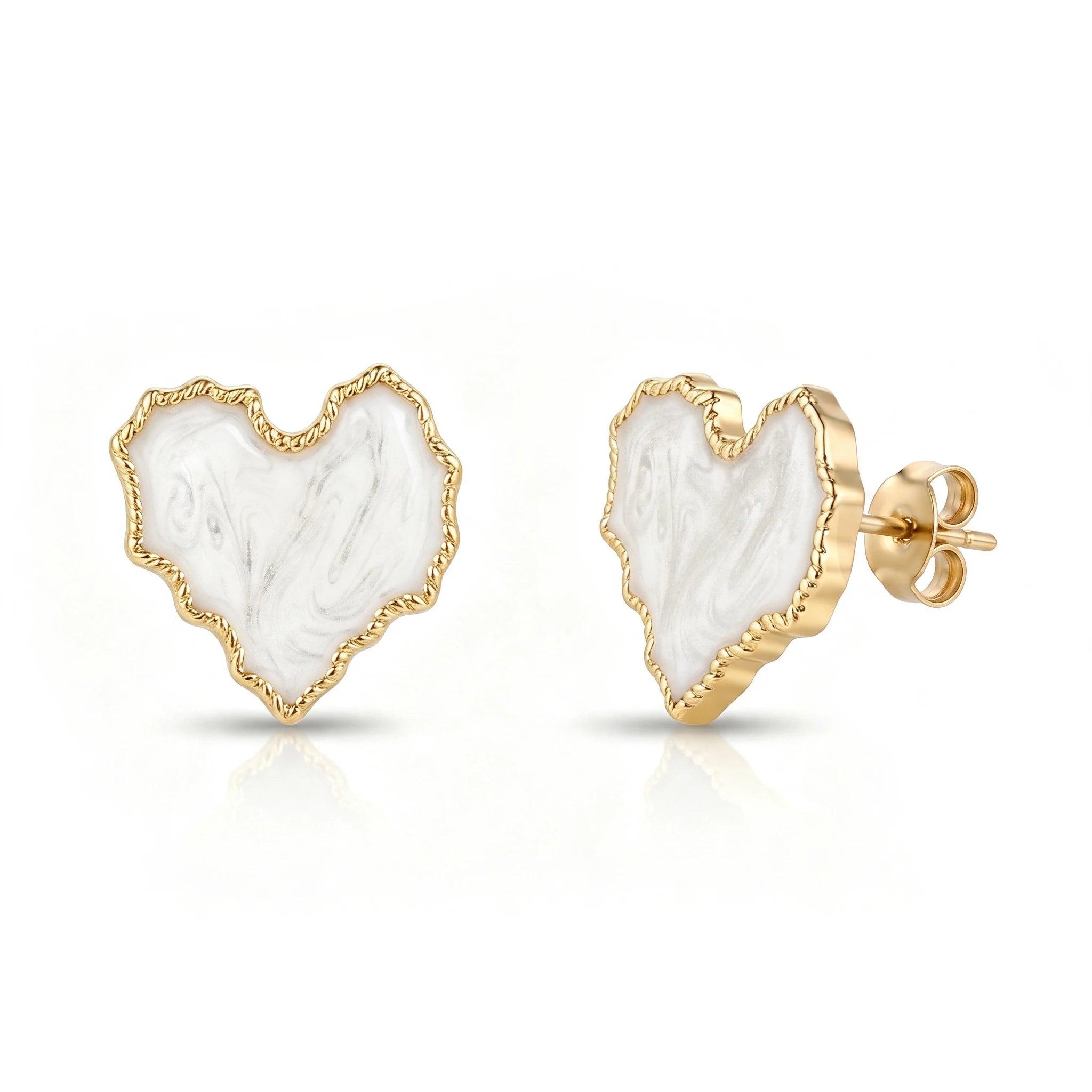 QIAOREN 14078-80 Irregular Wavy Heart Stud Earrings, Beaded Border Enamel Heart Ear Stud Jewelry Gift for Daily Fashion Outfits