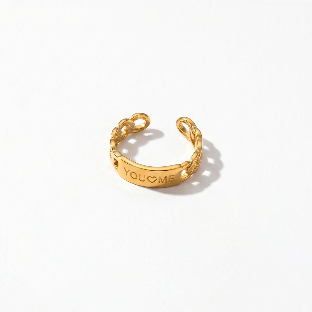 QIAOREN 10706 18K Gold Stainless Steel Adjustable Open Rings Braided Hammer Engraved Stackable Jewelry for Women