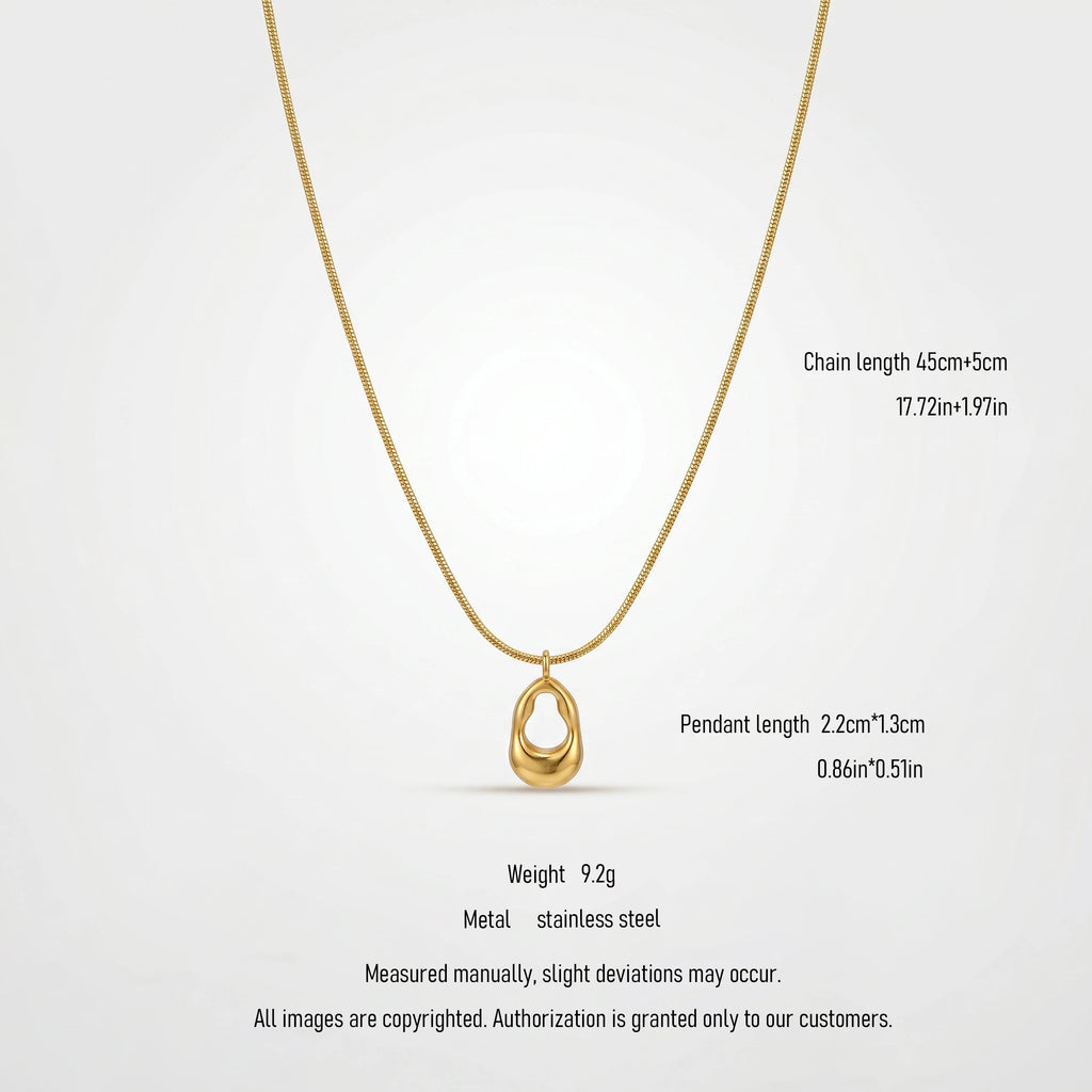 QIAOREN 11071 Stainless Steel Gold Snake Chain Necklace Hollow Irregular Oval Pendant Adjustable Minimalist Women Jewelry Gift