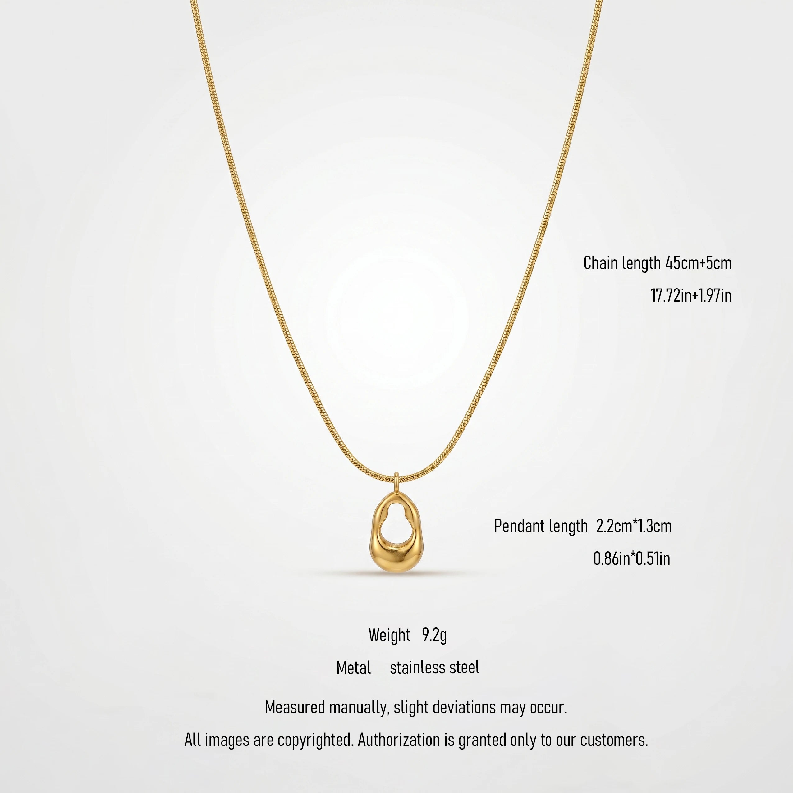 QIAOREN 11071 Stainless Steel Gold Snake Chain Necklace Hollow Irregular Oval Pendant Adjustable Minimalist Women Jewelry Gift