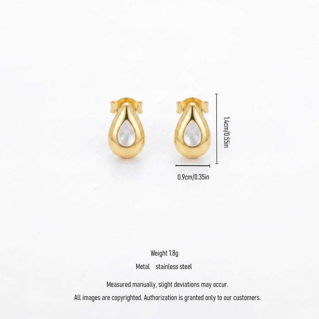 QIAOREN 13222 Gold Plated Teardrop Pearl Stud Earrings for Women Stainless Steel Minimalist Fashion Jewelry