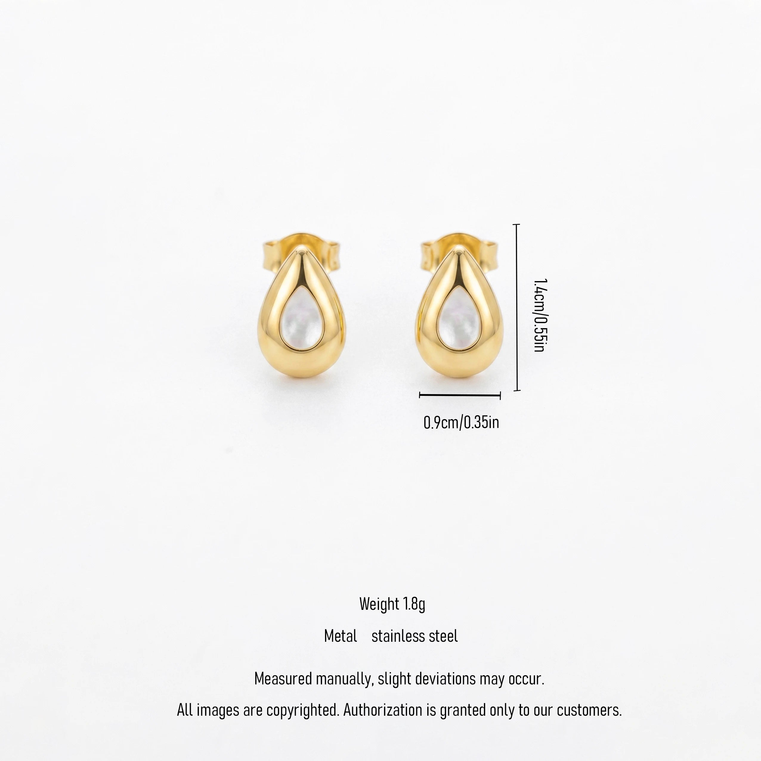 QIAOREN 13222 Gold Plated Teardrop Pearl Stud Earrings for Women Stainless Steel Minimalist Fashion Jewelry