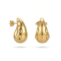 QIAOREN 12277 Elegant Abstract Sculptural Teardrop Earrings Gold Stainless Steel Uneven Molten Wavy Waterdrop Studs Gift Women