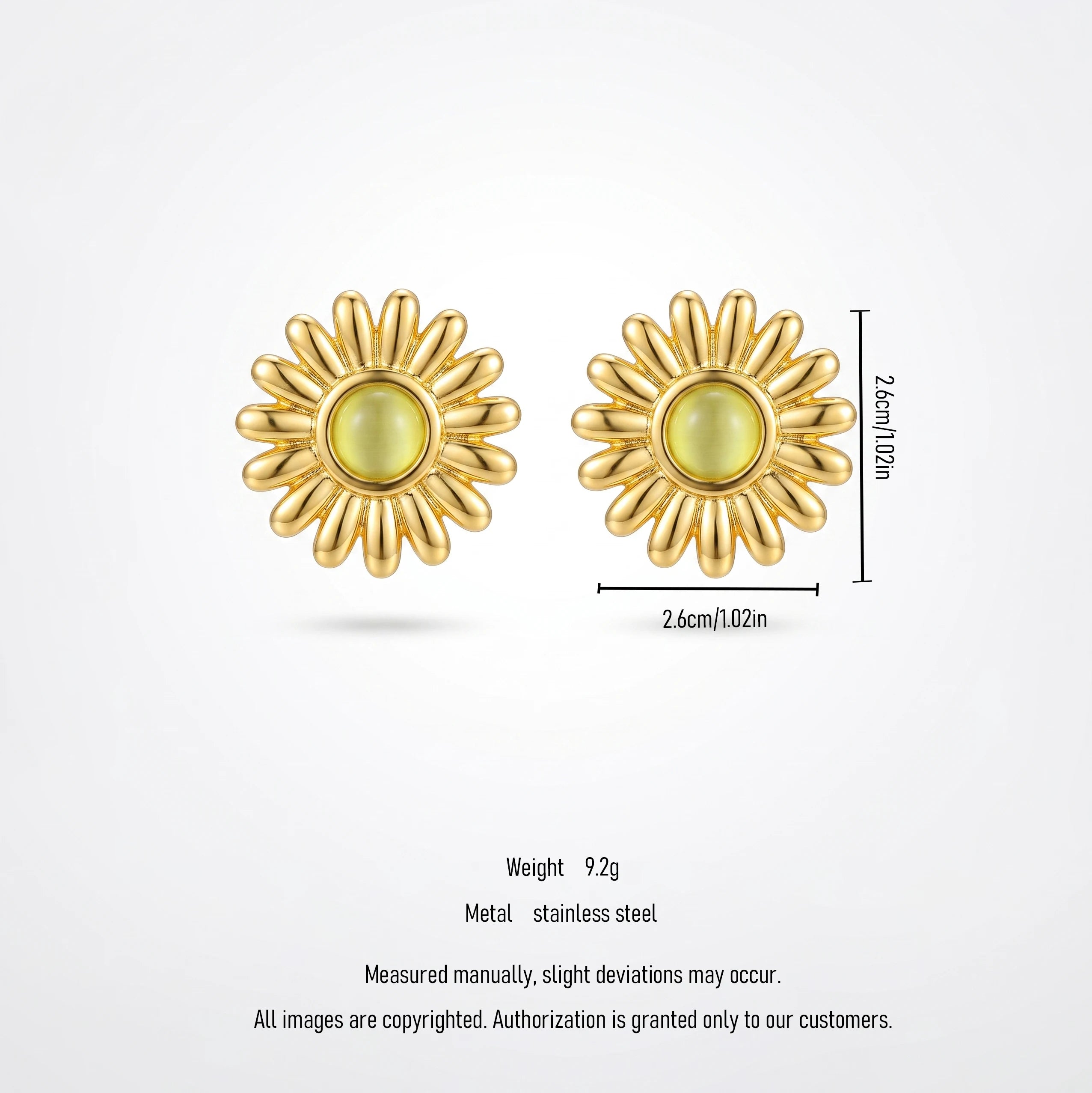 QIAOREN 13265 Gold Tone Daisy Flower Stud Earrings Inlaid Round Yellow Cat Eye Stone Sunflower Shape Pin Studs Warm Retro Gentle