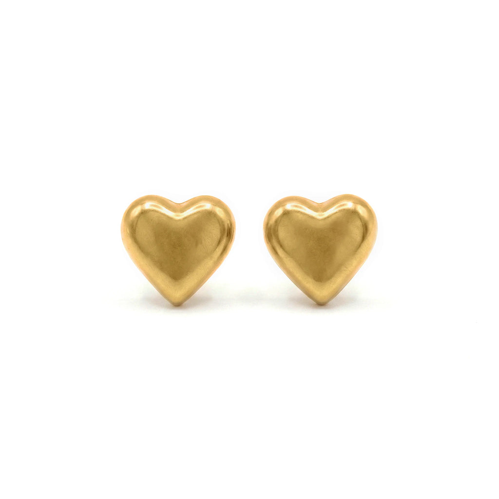QIAOREN 11854 Chunky Balloon Heart Stud Earrings Gold Stainless Steel Smooth Puffy Love Heart Jewelry Gift for Women US Europe