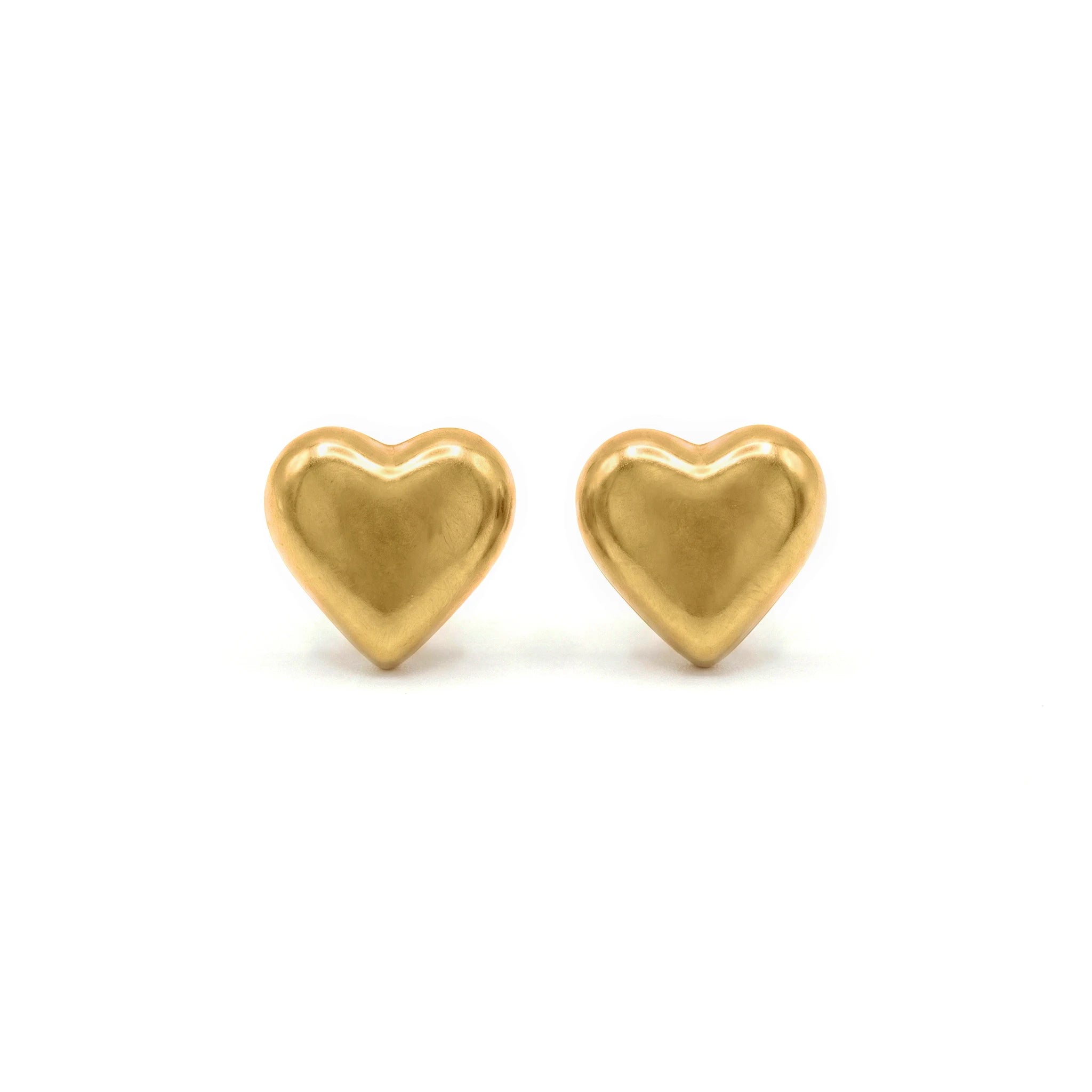 QIAOREN 11854 Chunky Balloon Heart Stud Earrings Gold Stainless Steel Smooth Puffy Love Heart Jewelry Gift for Women US Europe
