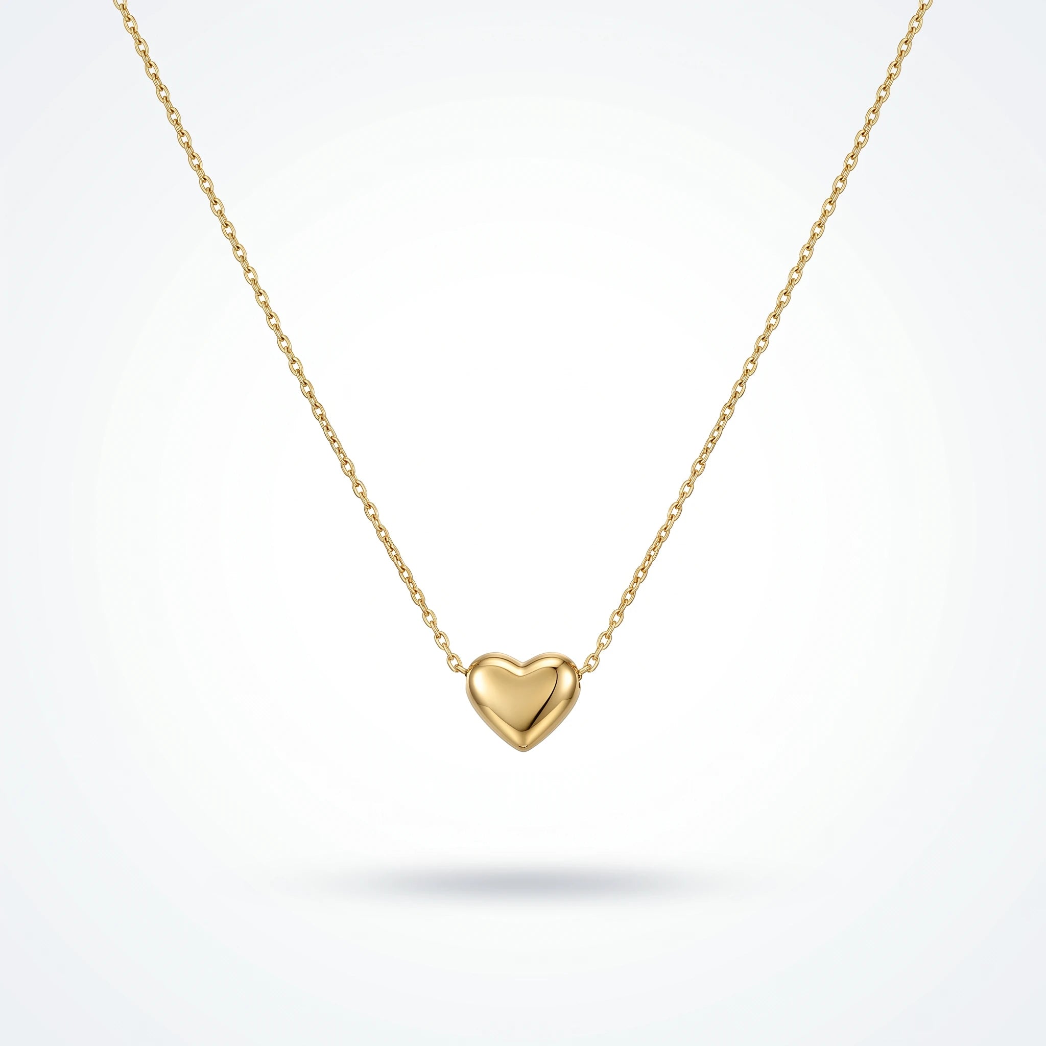 QIAOREN 13475 Minimalist Smooth Puffy Heart Pendant Necklace with Thin Delicate Cable Chain, Dainty Gold Necklace