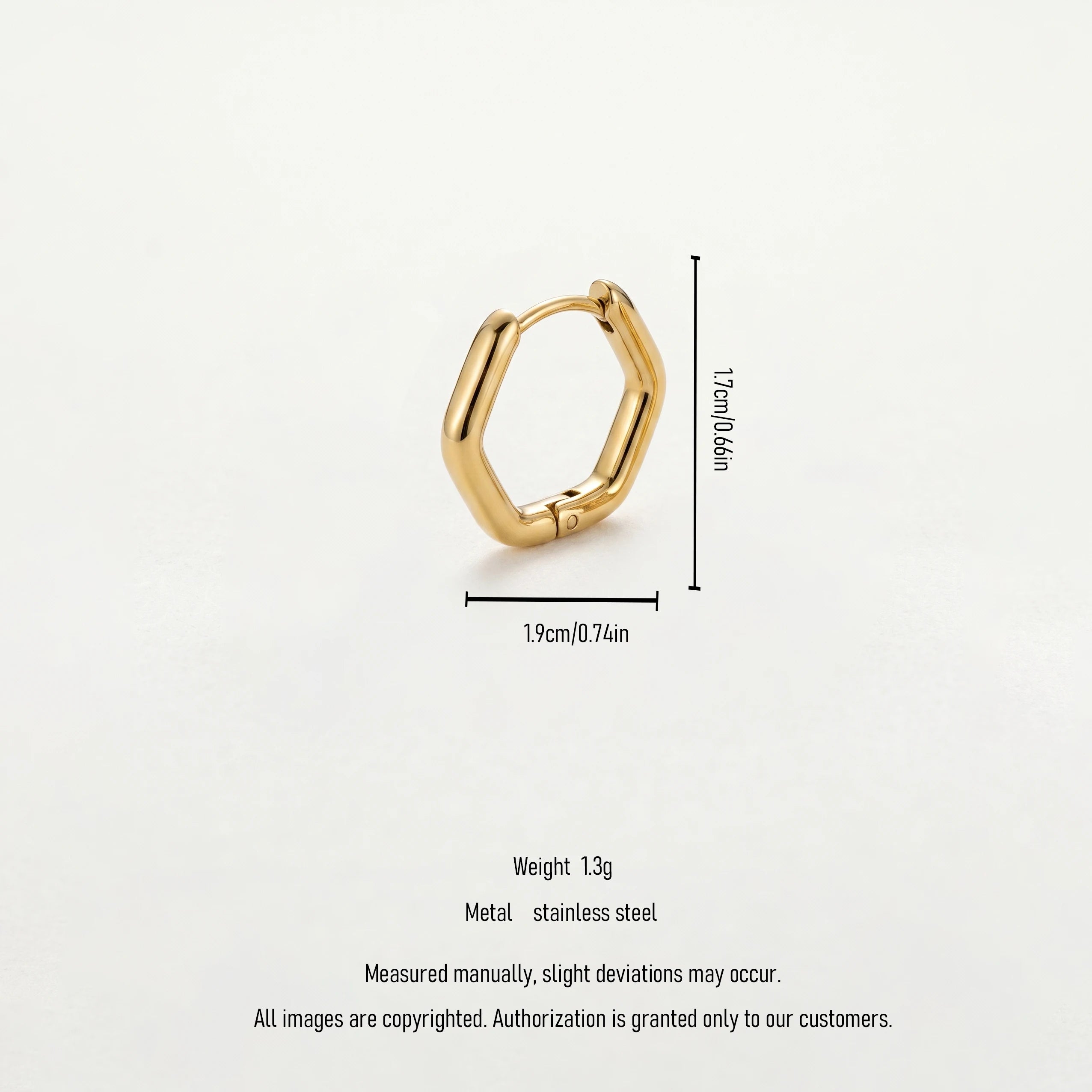 QIAOREN 12607 Dainty Shiny Rounded Hexagon Geometric Huggie Earrings 316L Stainless Steel No Fade Gold Plated Hoop Jewelry Gift