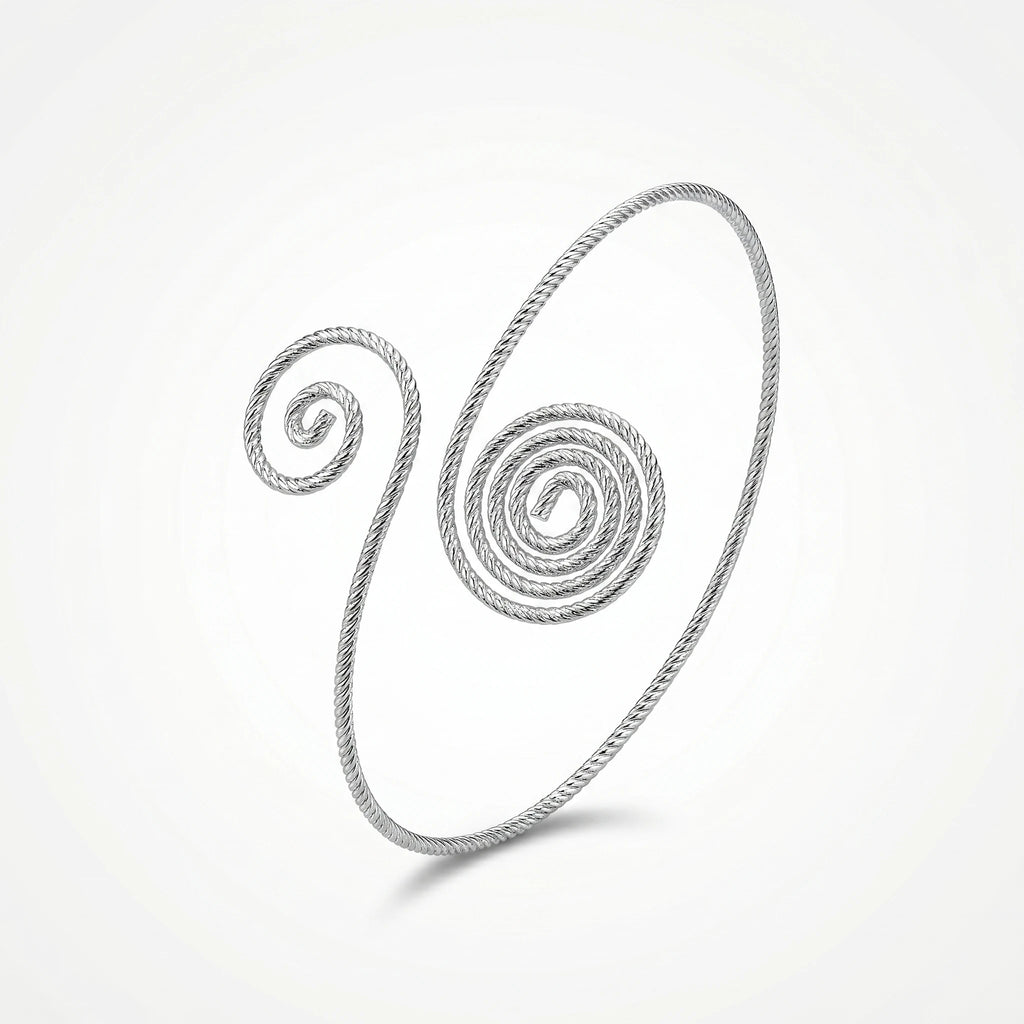 QIAOREN 12775  Minimalist Twisted Wire Swirl Spiral Cuff Bracelet Stainless Steel Silver Adjustable Open Stackable Wrist Jewelry