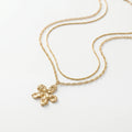 QIAOREN 11696 Minimalist Hammered Flower Pendant Necklace 18K Stainless Steel Double Layered Twist Chain