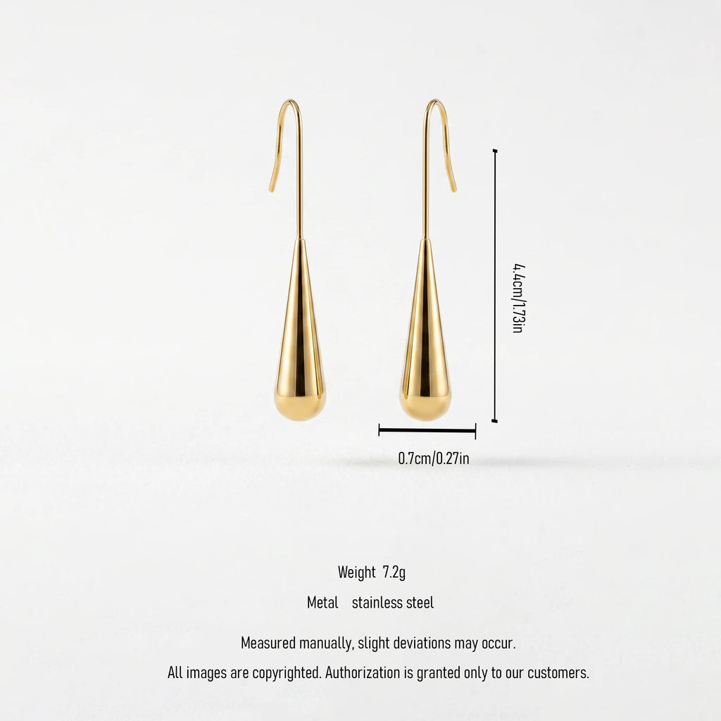 QIAOREN 12764 Stainless Steel Long Teardrop Drop Earrings Polished Gold Wire Hook Water Dangle Elegant Women Daily Jewelry Gift