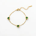 QIAOREN 13287 Gold Plated Stainless Steel Green Heart CZ Bracelet Dainty Chain Bracelet Minimalist Jewelry for Women