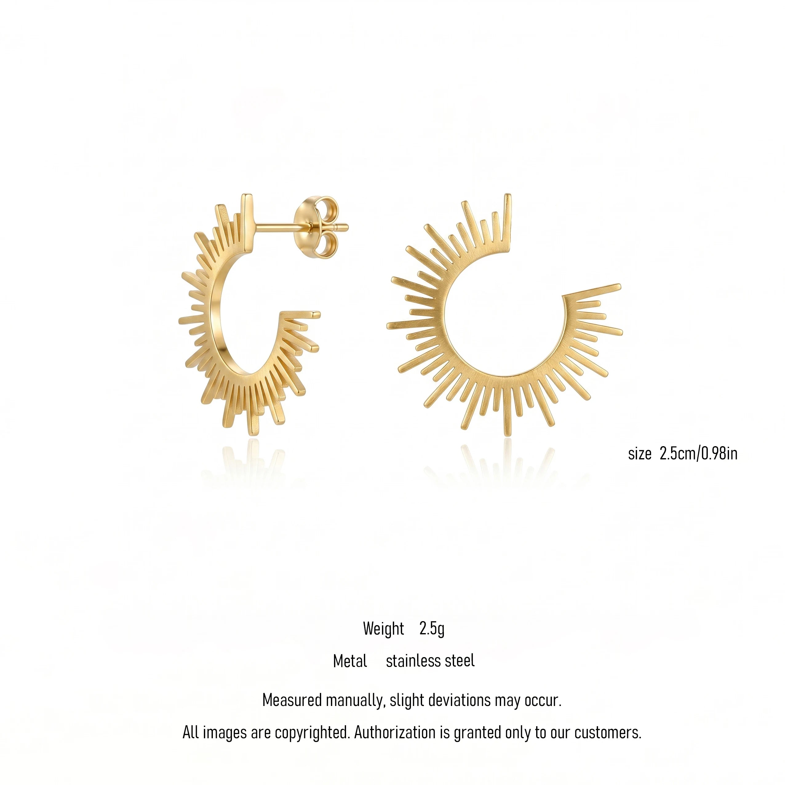 QIAOREN 10837 Adjustable Stainless Steel Sunburst Earrings Gold Plated Minimalist Boho Design