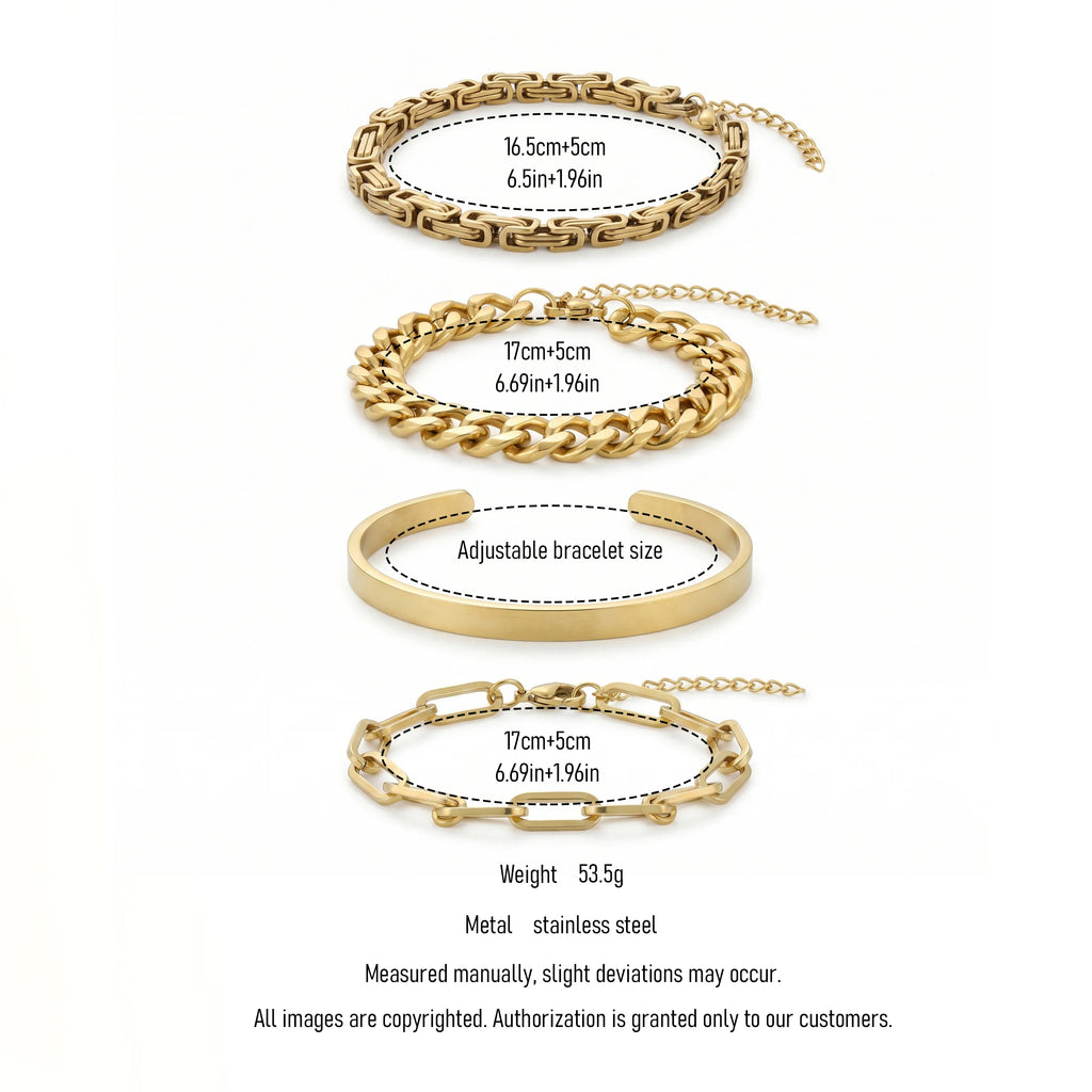 QIAOREN 11527 Modern Stackable Gold Chain Bracelet Set 18K Plated Stainless Steel for Women