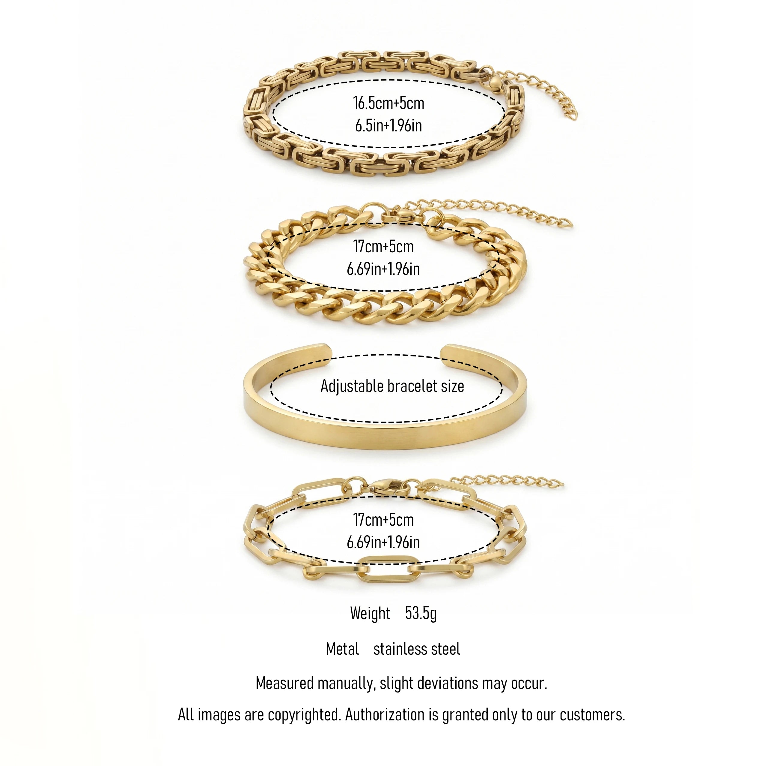 QIAOREN 11527 Modern Stackable Gold Chain Bracelet Set 18K Plated Stainless Steel for Women