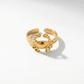 QIAOREN 13096-100 5Pcs 18K Gold Plated Stainless Steel Open Ring Set, Adjustable Stackable Sea Shell & Krab Finger Rings