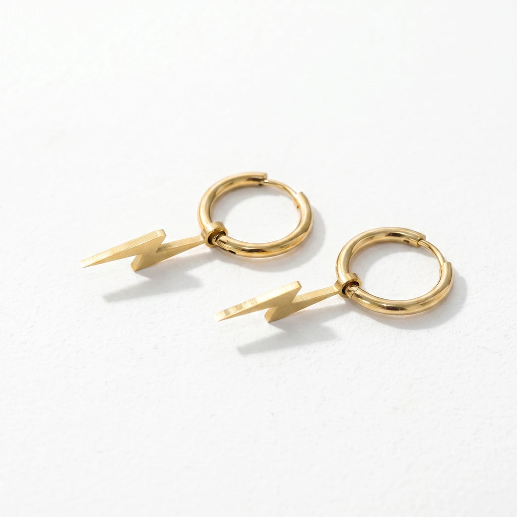 QIAOREN 11202 Waterproof Gold Lightning Hoop Earrings Stainless Steel Modern Street Style Fashion Jewelry for Women