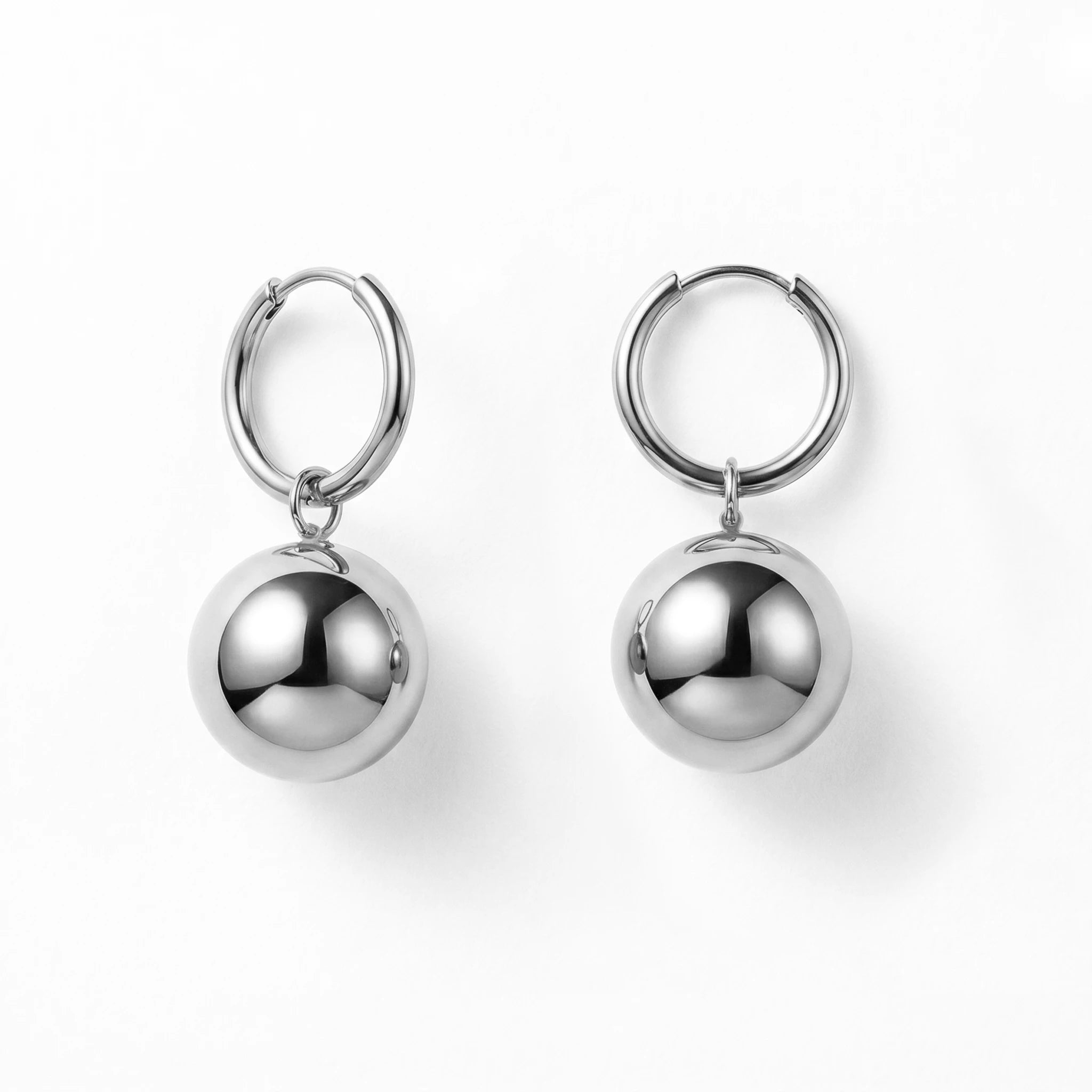 QIAOREN 10941 Wholesale Ball Charm Hoop Earrings Stainless Steel Gold Plated Hypoallergenic Trendy Women's Statement Jewelry