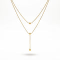 QIAOREN 13462 Minimalist Double Layer Snake Chain Necklace with Sliding Round Ball Pendants, Dainty Simple Neck Jewelry Gift