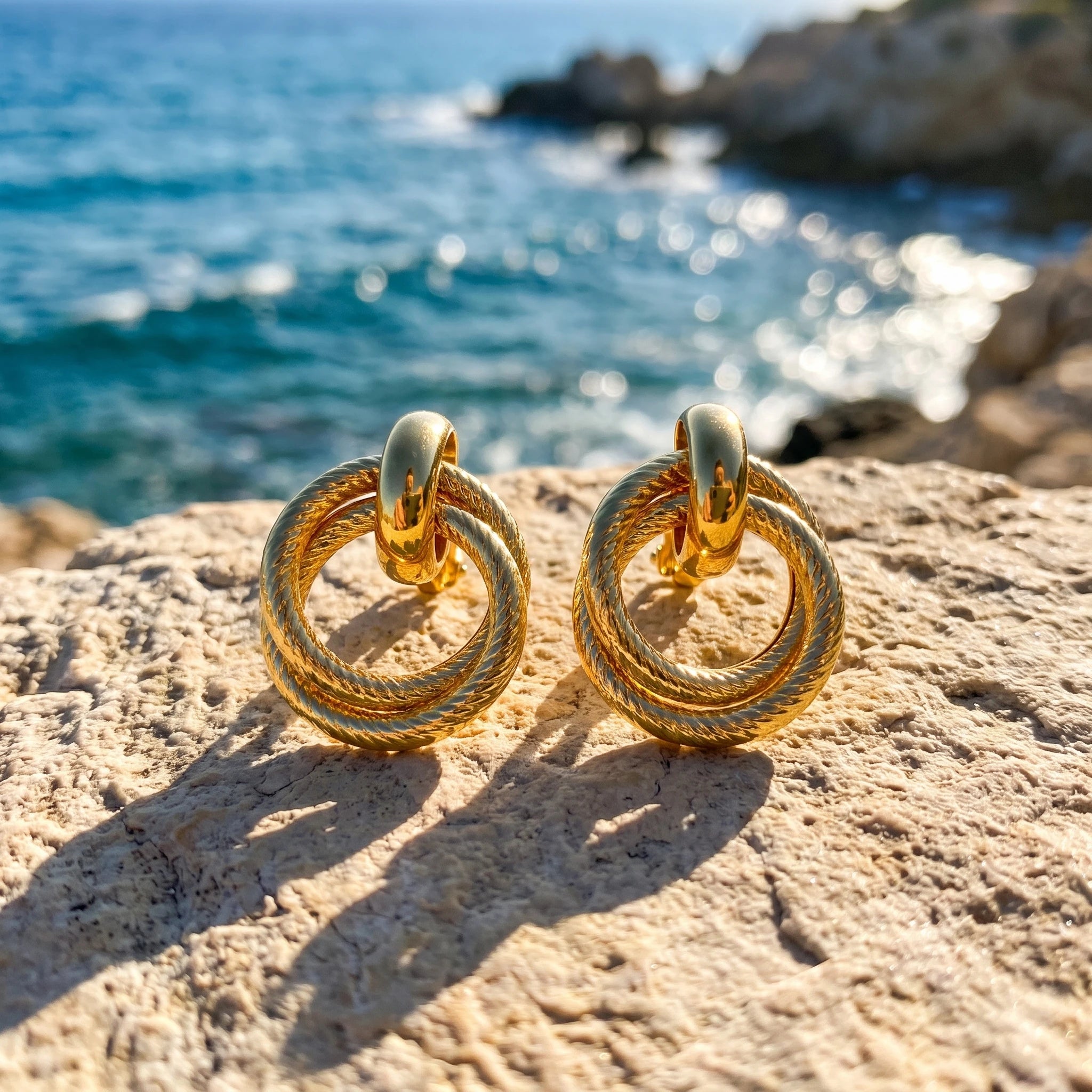 QIAOREN 14531 Waterproof Stainless Steel Hoop Earrings Twisted Round Statement Earrings Hypoallergenic Jewelry Women