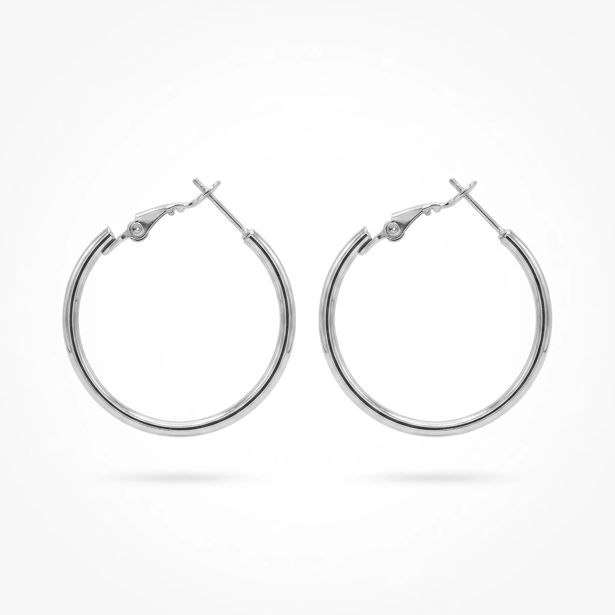 QIAOREN 12400 Trendy French Lock Hoop Earrings Gold Stainless Steel Medium Thick Circular Ring Sleek Round Hoops Women US EU
