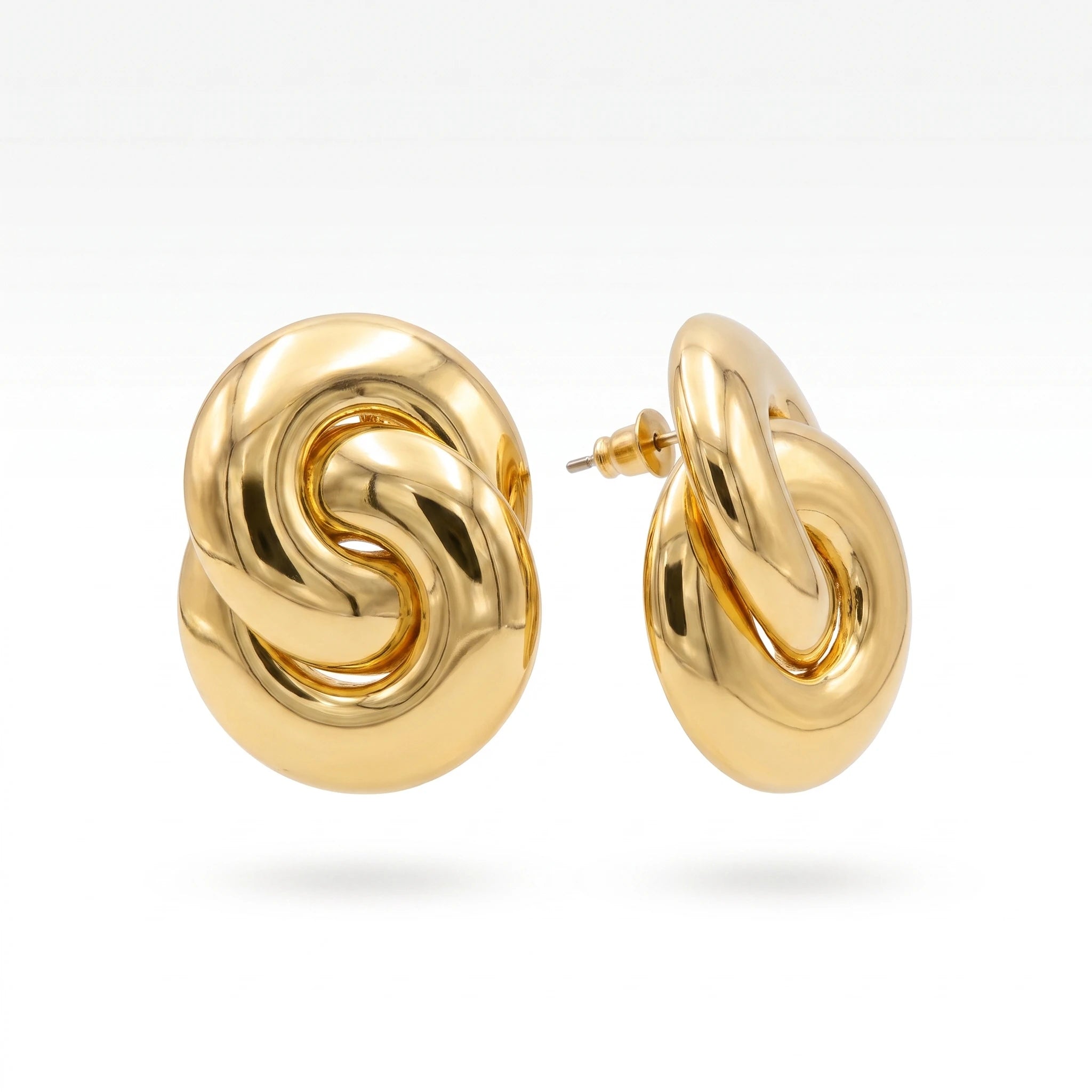 QIAOREN 14543 Chunky Love Knot Stud Earrings, Polished Thick Tube Gold Twisted Knot Earrings, Hypoallergenic Jewelry Gift