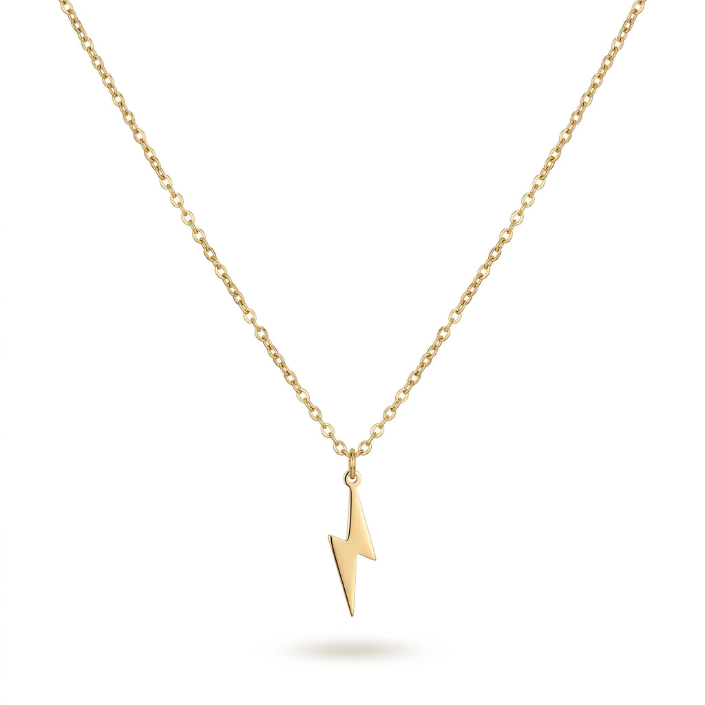 QIAOREN 11341 Dainty Edgy Lightning Bolt Necklace 18K Gold Plated Stainless Steel Casual Streetwear Jewelry