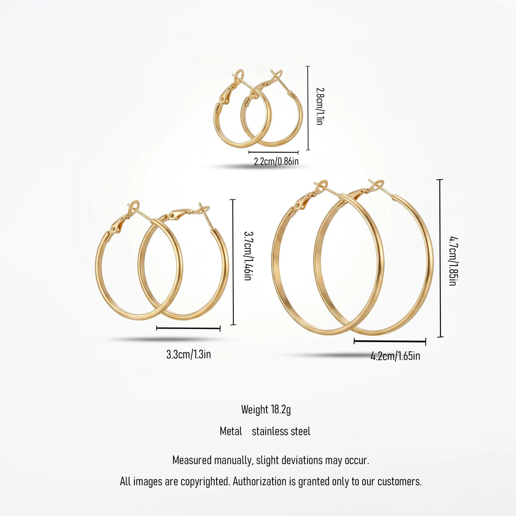 QIAOREN 13195 Gold Plated Stainless Steel Hoop Earrings for Women Lightweight Minimalist Large Round Fashion Jewelry