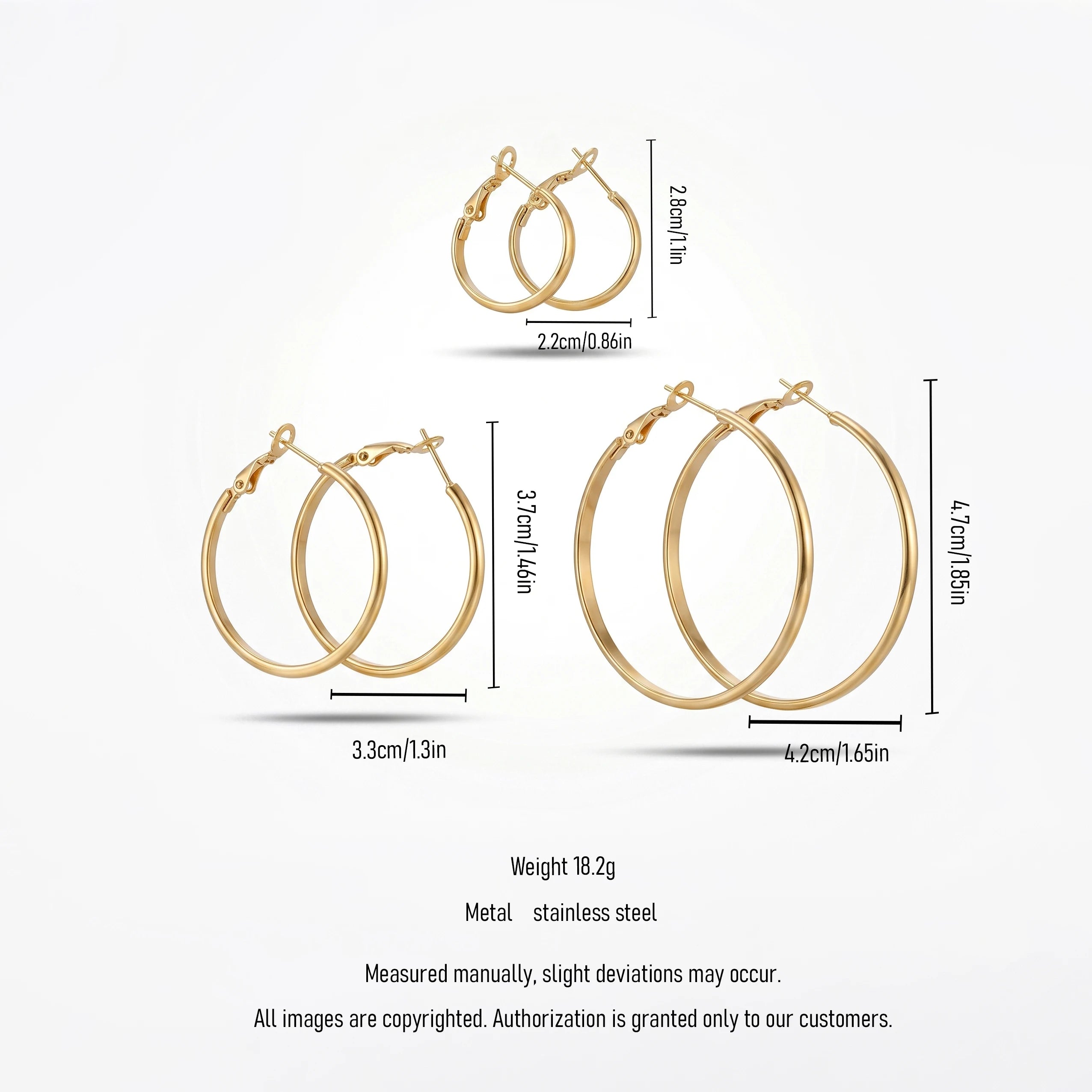 QIAOREN 13195 Gold Plated Stainless Steel Hoop Earrings for Women Lightweight Minimalist Large Round Fashion Jewelry
