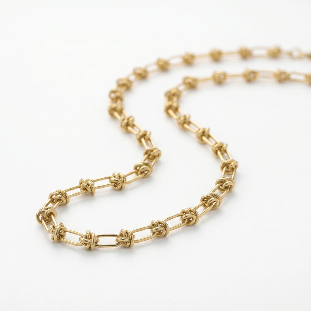 QIAOREN 11967European Hot Selling Hypoallergenic Stainless Steel  Knot Chain Necklace Twisted Knot Paperclip Link Necklaces