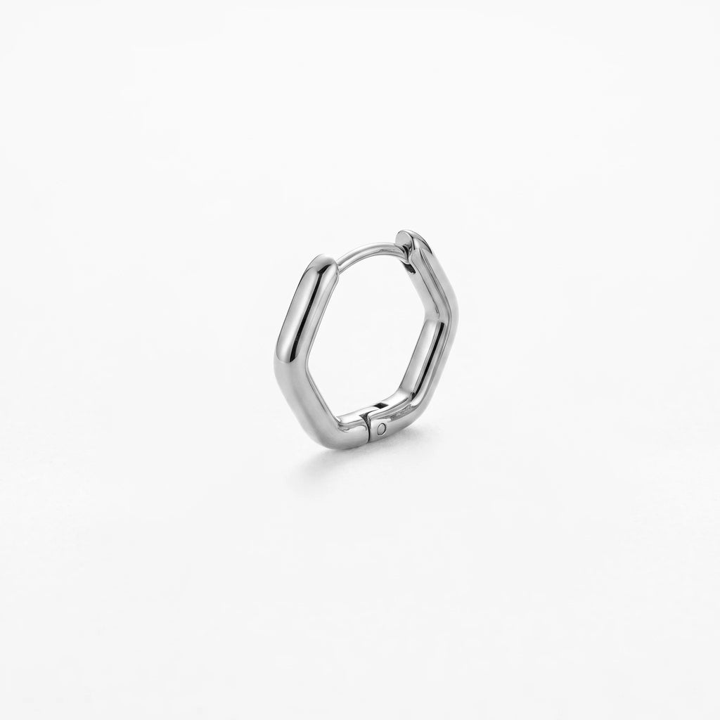 QIAOREN 12607 Dainty Shiny Rounded Hexagon Geometric Huggie Earrings 316L Stainless Steel No Fade Gold Plated Hoop Jewelry Gift