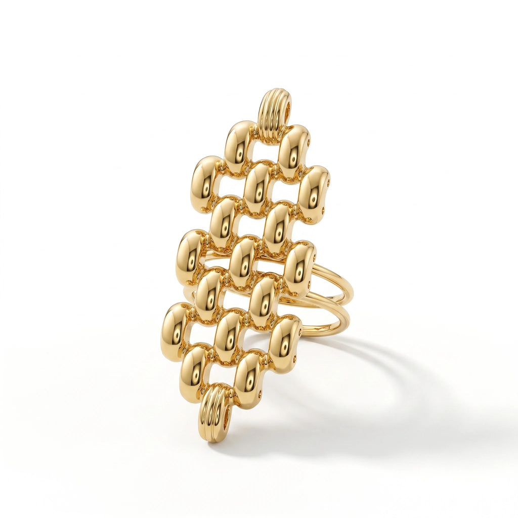 QIAOREN 14269-78 Vintage Textured Geometric Floral Open Cuff Ring Set, Adjustable Stackable Gold Tone Statement Rings