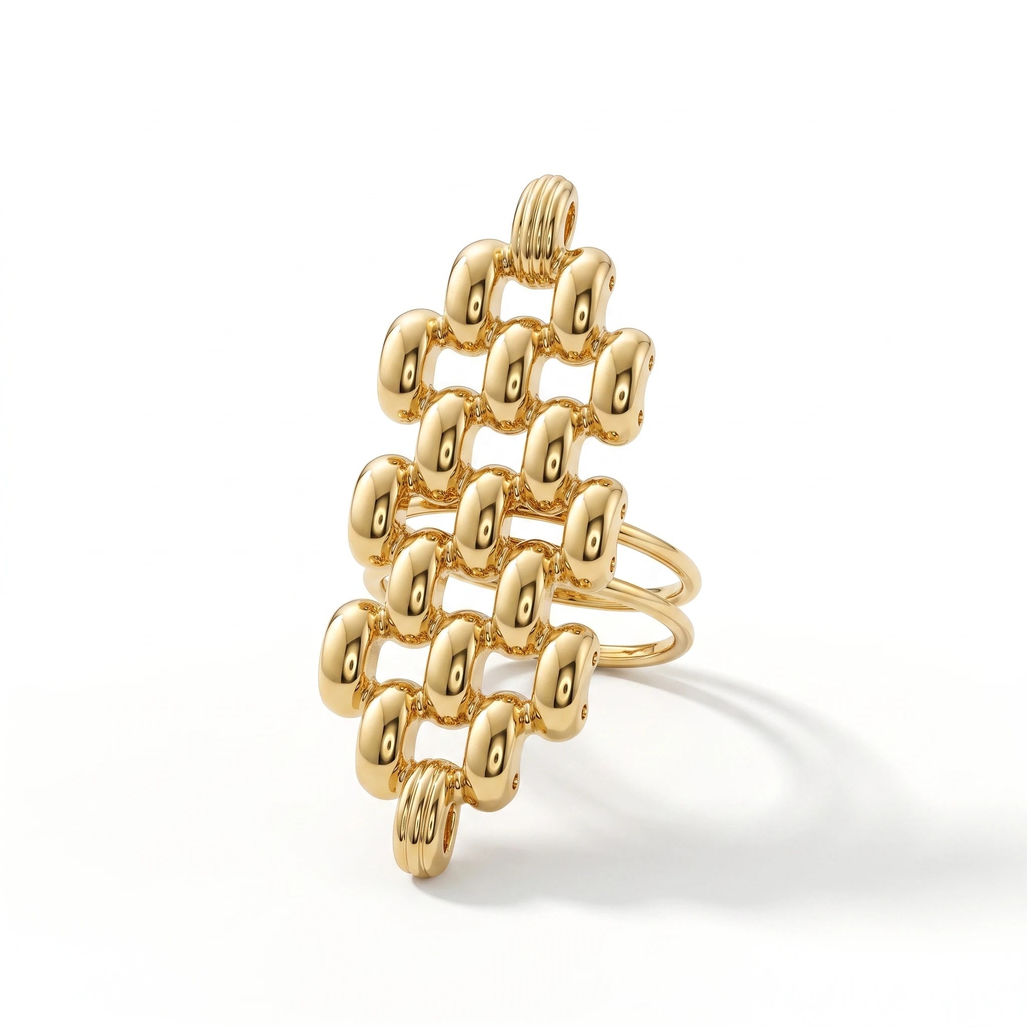 QIAOREN 14269-78 Vintage Textured Geometric Floral Open Cuff Ring Set, Adjustable Stackable Gold Tone Statement Rings