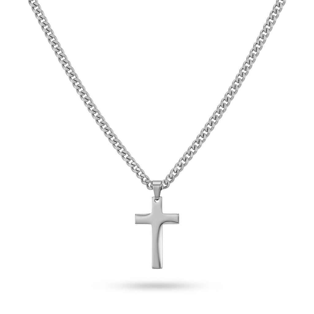 QIAOREN 11361 Tarnish Resistant Waterproof 18K Gold Plated Stainless Steel Thick Cuban Cross Pendant Necklace