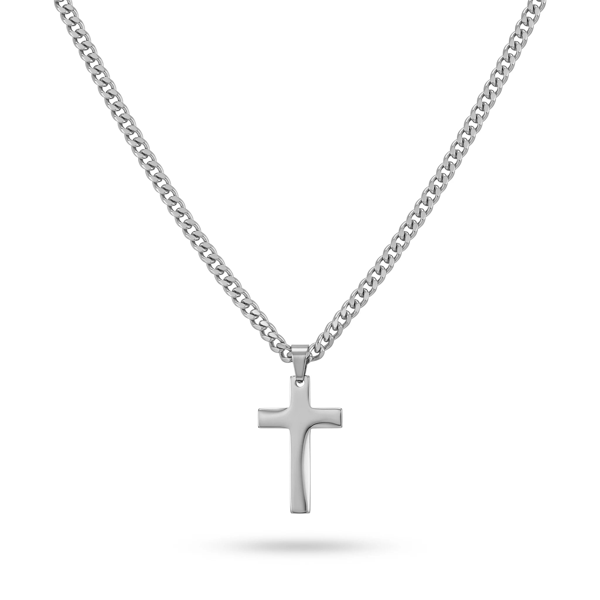 QIAOREN 11361 Tarnish Resistant Waterproof 18K Gold Plated Stainless Steel Thick Cuban Cross Pendant Necklace