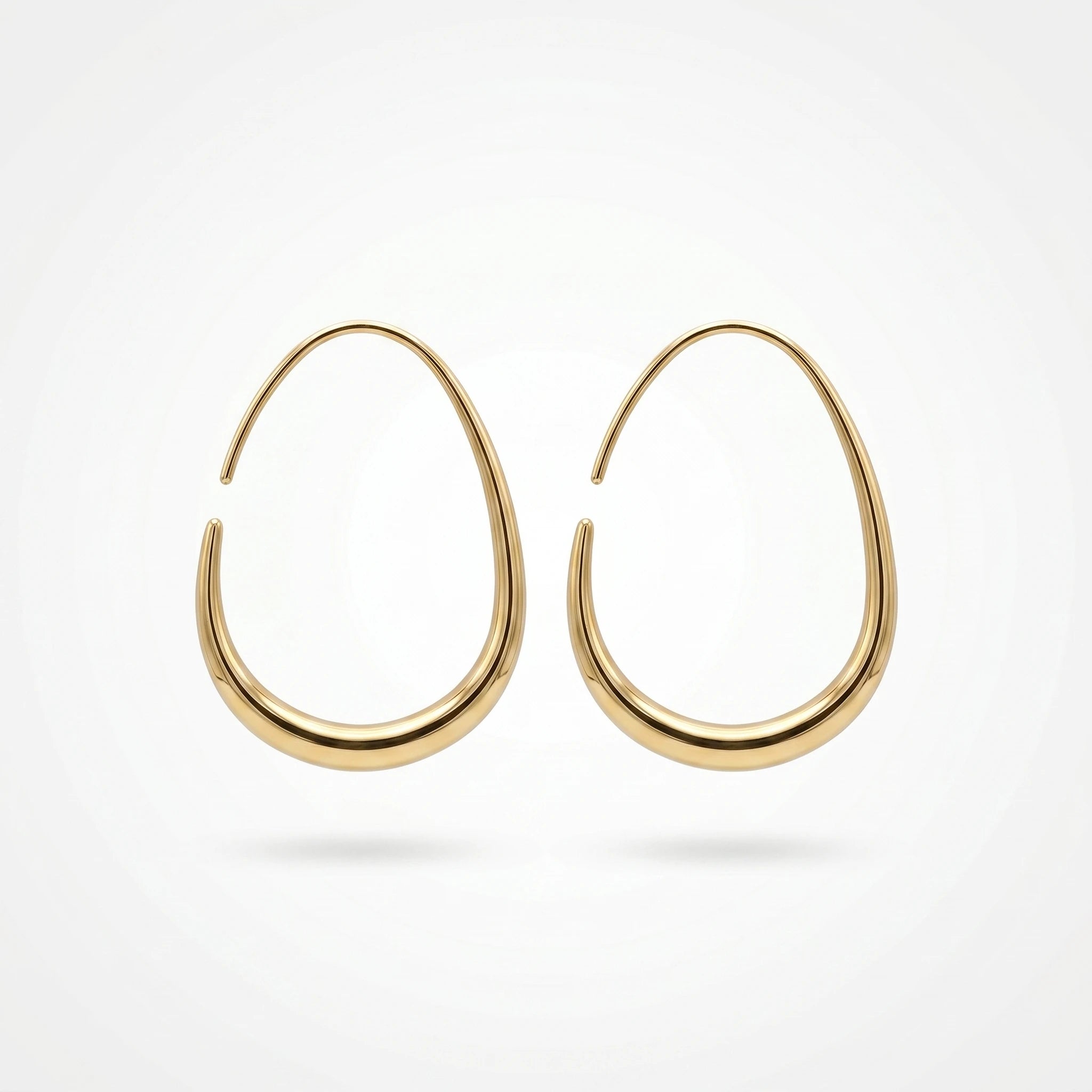 QIAOREN 12321 Waterproof Tarnish Free Open Drop Hoop Earrings Gold Stainless Steel Tapered Oval Egg Shaped Minimalist Jewelry