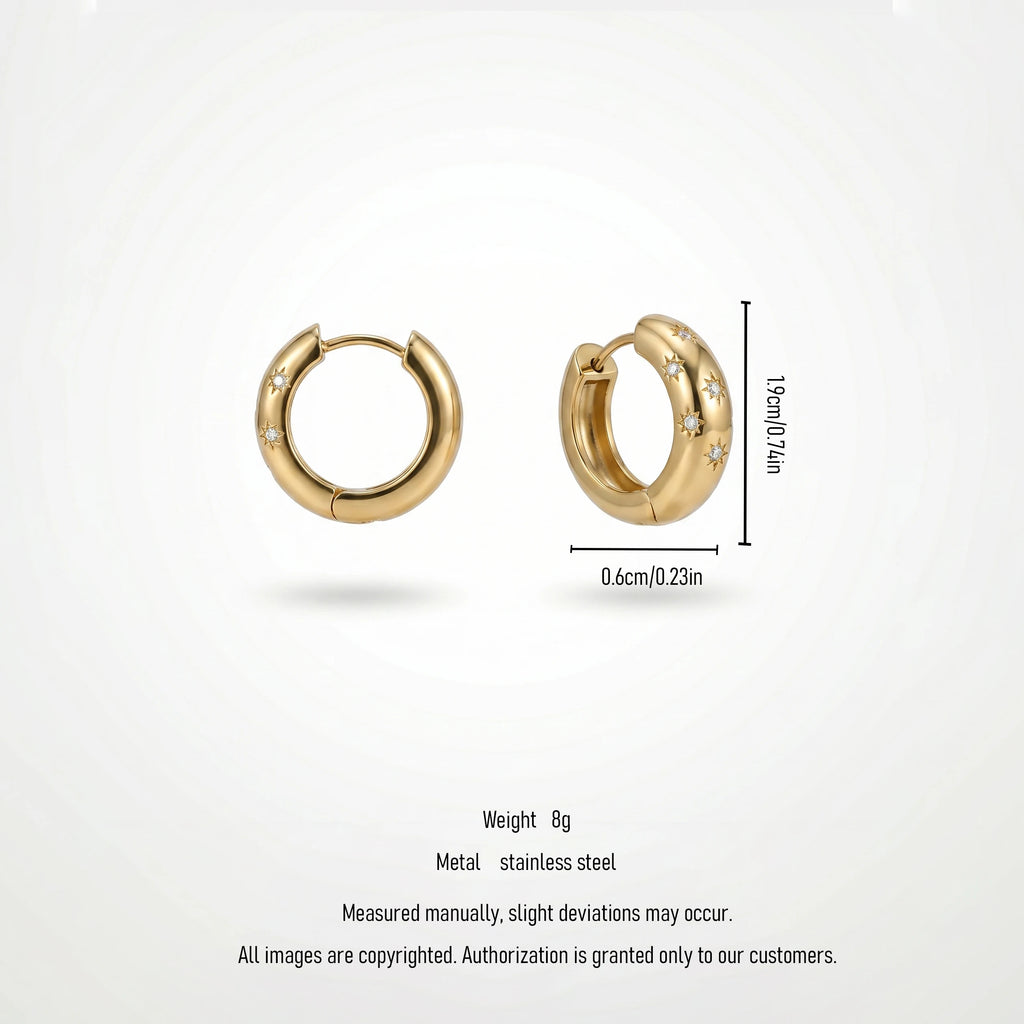 QIAOREN 12204 Gold Plated Stainless Steel Star CZ Inlaid Huggie Hoop Earrings
