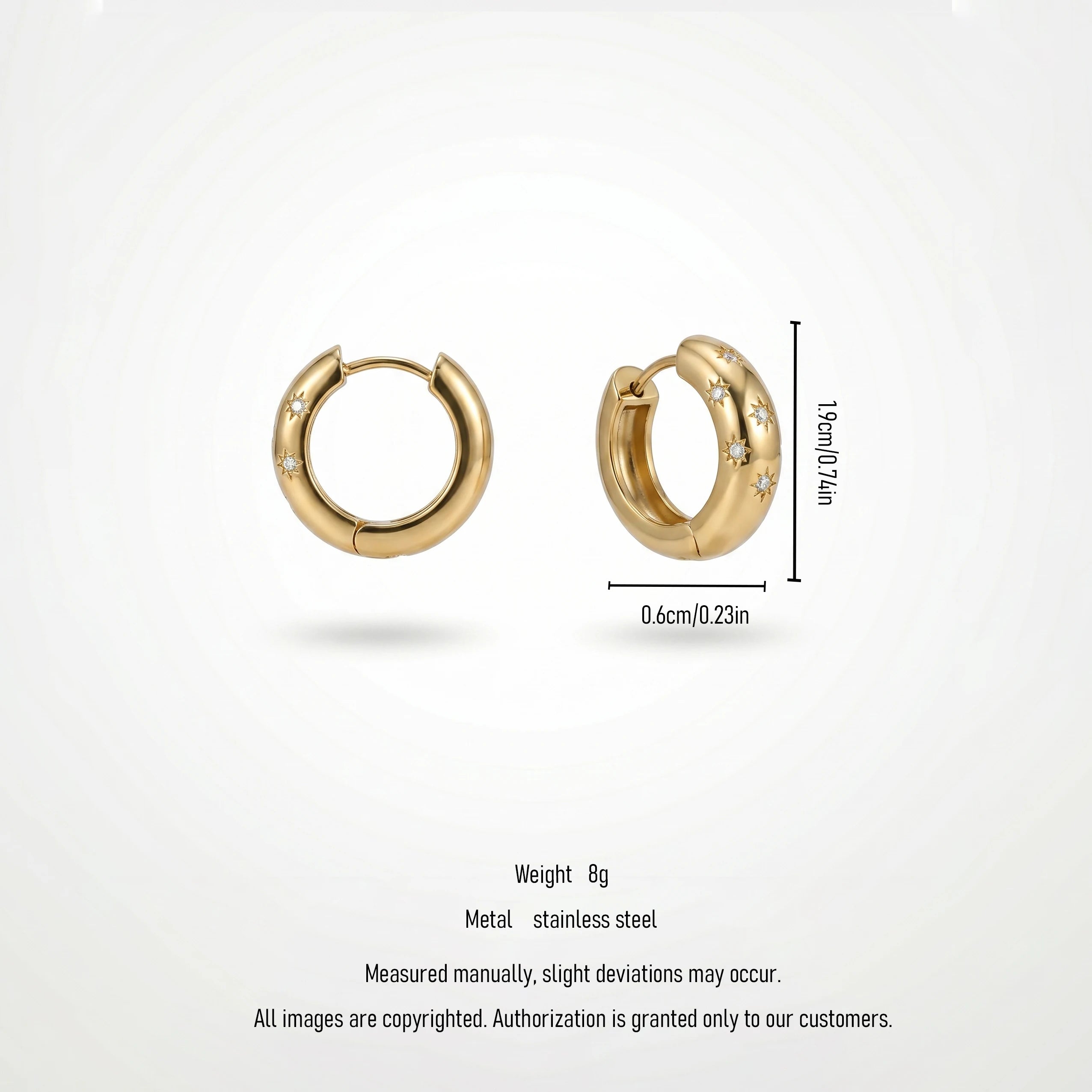 QIAOREN 12204 Gold Plated Stainless Steel Star CZ Inlaid Huggie Hoop Earrings