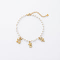 QIAOREN 13334 Coquette Pearl Anklet with Cherry Bow, Metal Rose & Rhinestone Letter Charms, Elegant Sweet Foot Jewelry Gift