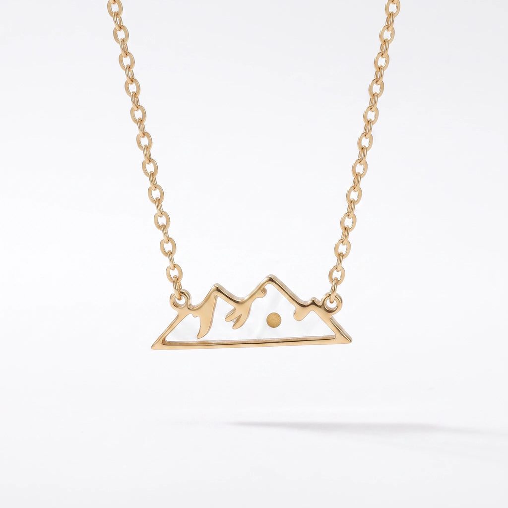 QIAOREN 13418 Stainless Steel Mountain Pendant Necklace Minimalist Nature Inspired Adventure Jewelry for Women