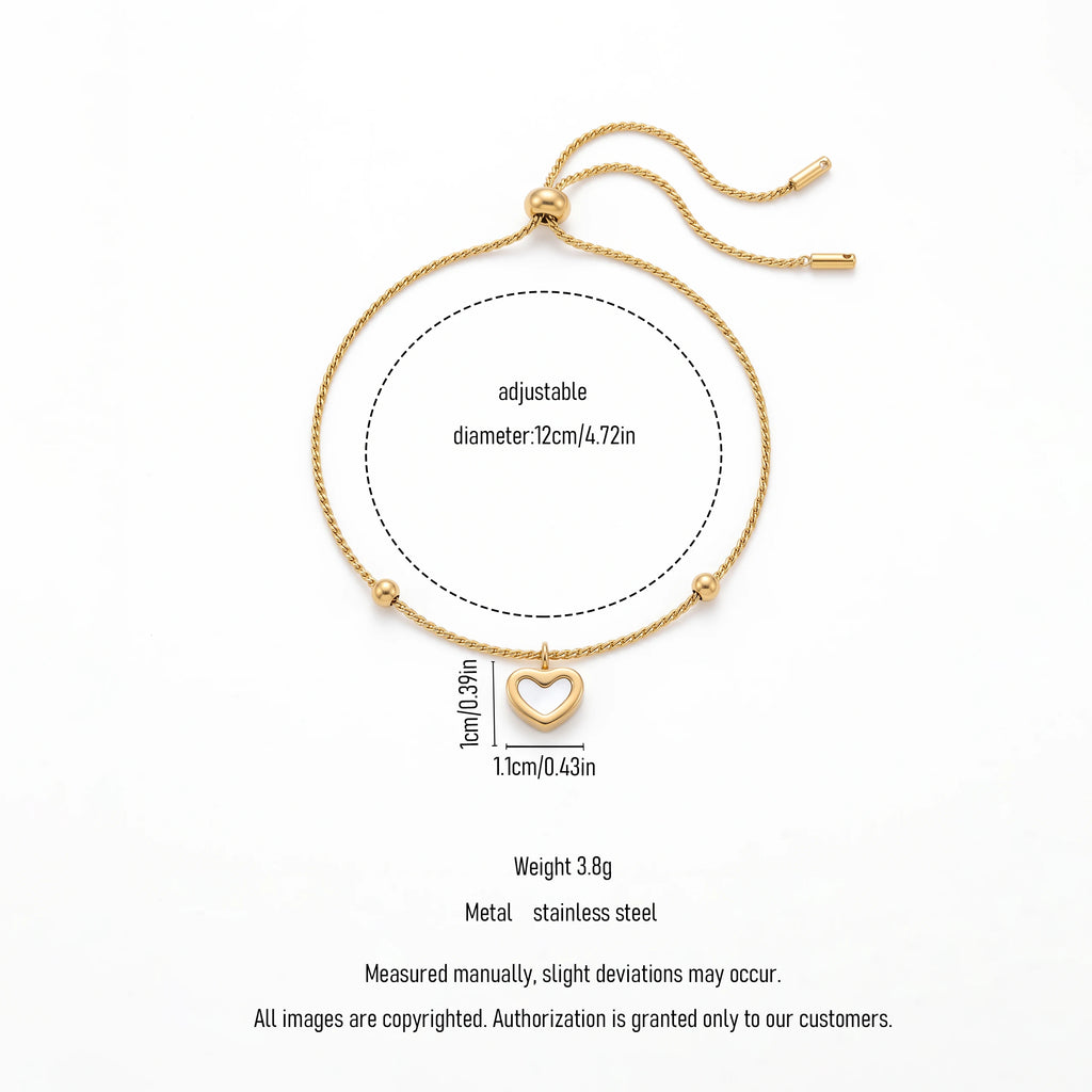 QIAOREN 13352 Gold Plated Stainless Steel Adjustable Slider Heart Bracelet Minimalist Dainty Jewelry for Women