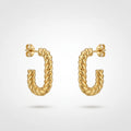 QIAOREN 13273 Gold Tone Twisted Rope C Shape Stud Earrings Textured Braided Half Circle Pin Studs Retro Minimalist Design